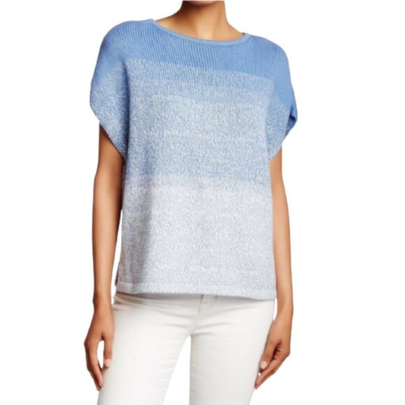 Vince Cocoon Ombre Sweater Pullover Womens XS Blue Shite Crew Neck Short Sleeve - Picture 2 of 12